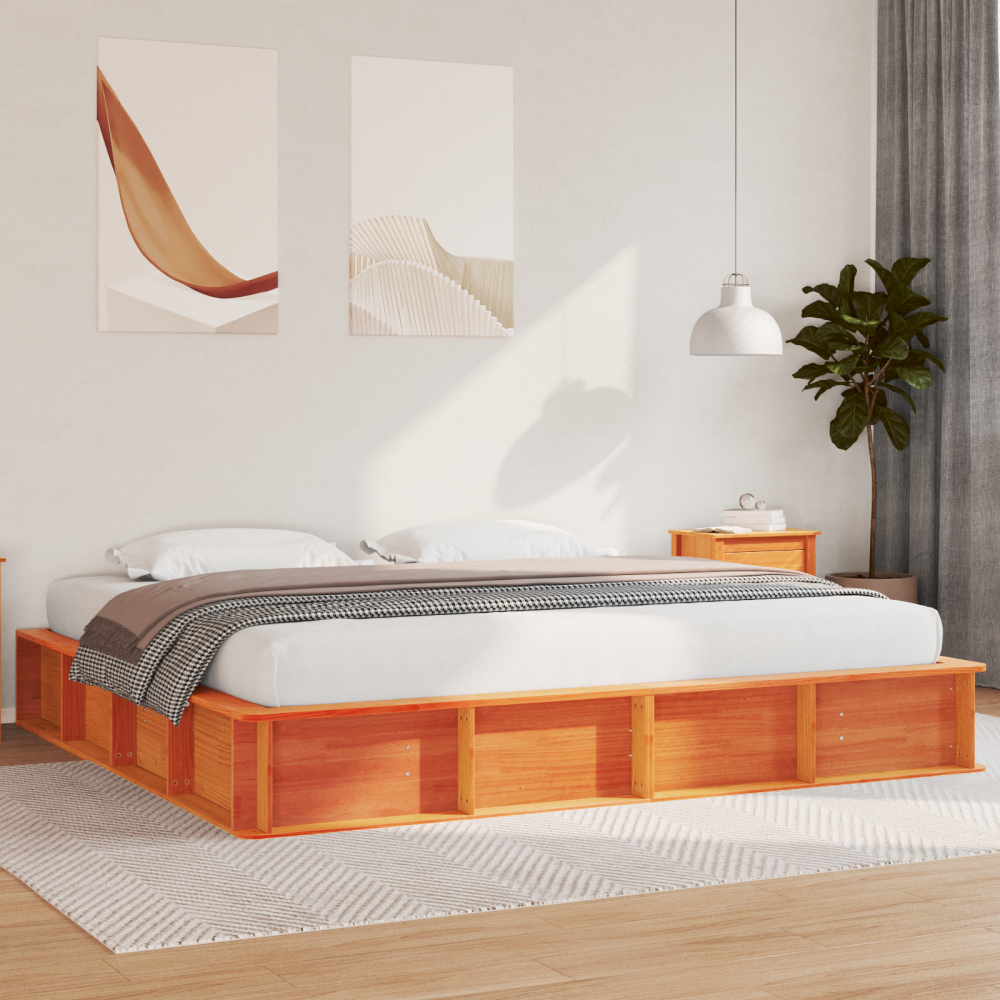 vidaXL Sängram Vaxbrun 200 x 200 cm Massiv furu