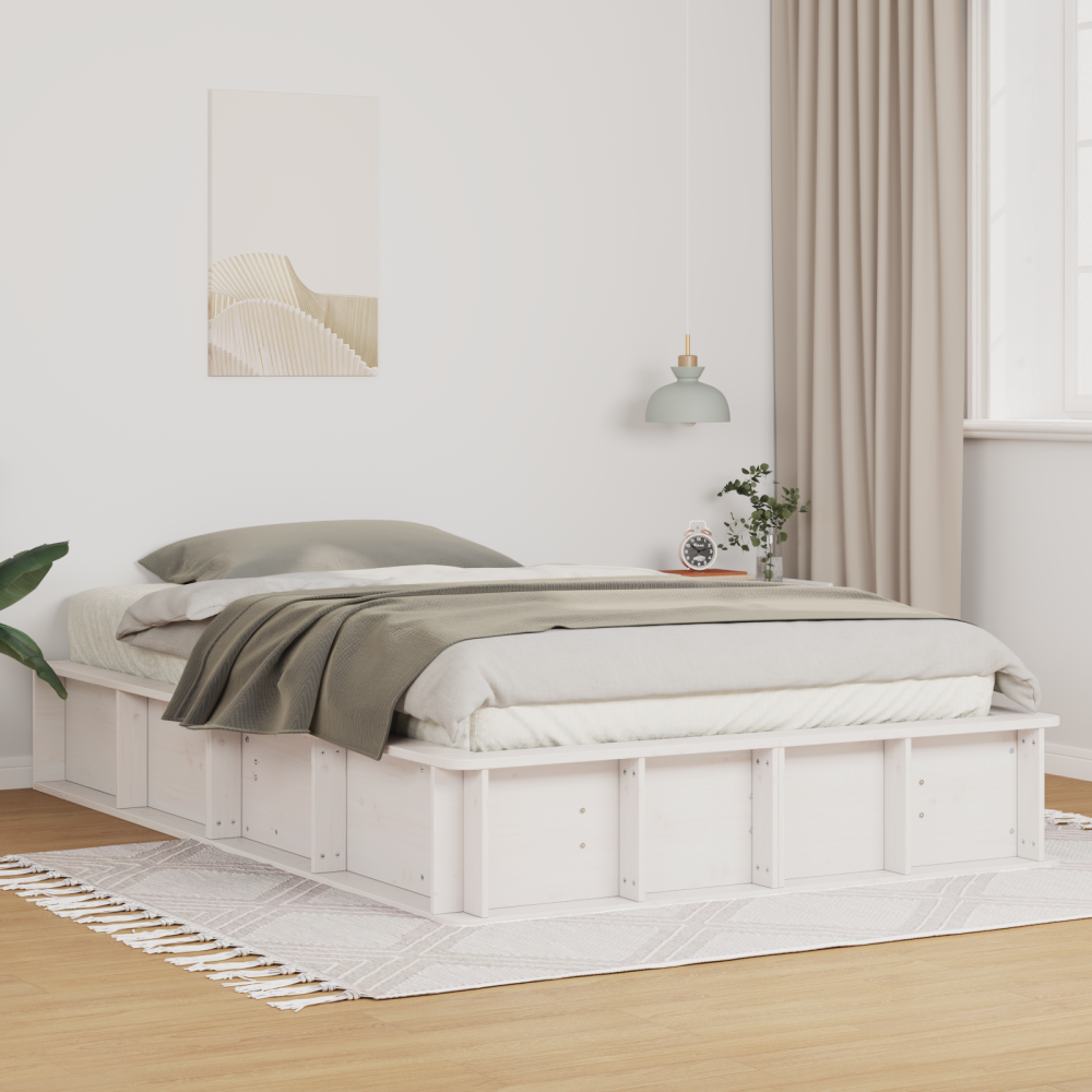 vidaXL Sängram Vit 140 x 190 cm Massiv furu