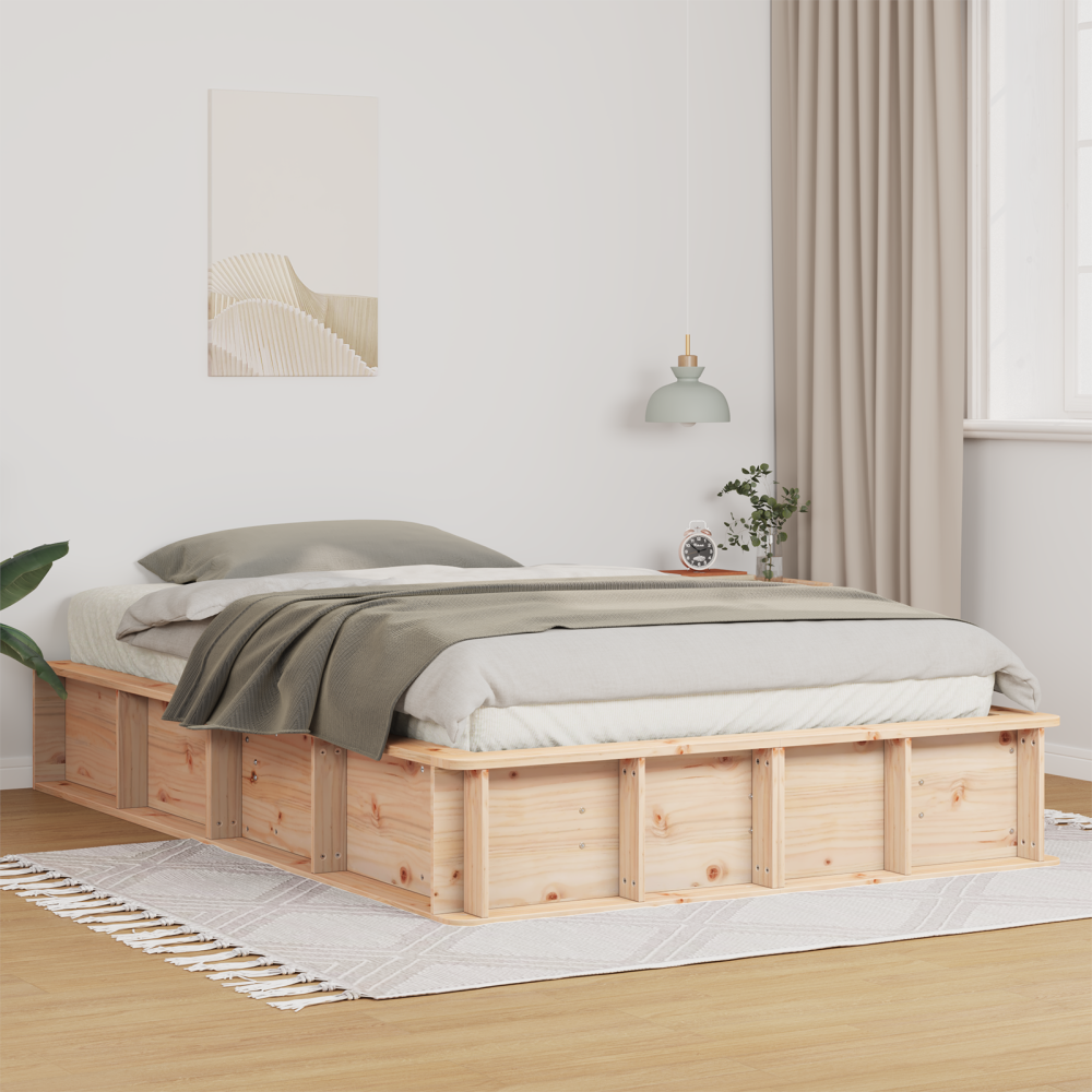 vidaXL Sängram Brun 135 x 190 cm Massiv furu