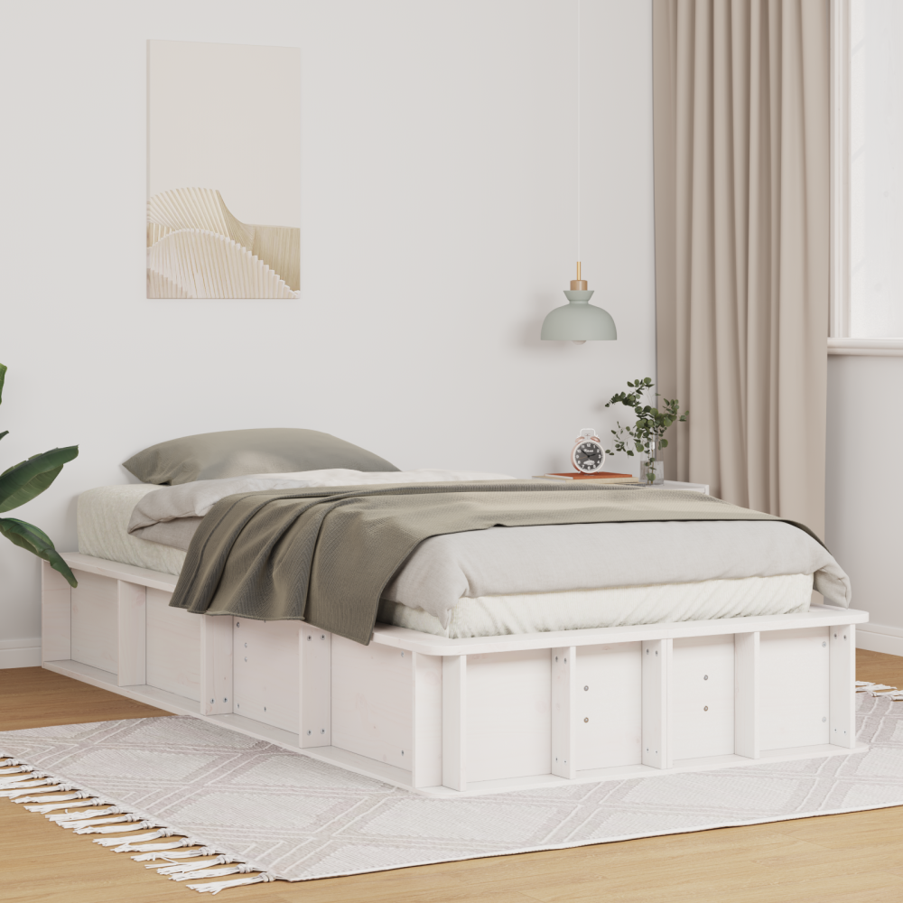 vidaXL Sängram Vit 90 x 200 cm Massiv furu