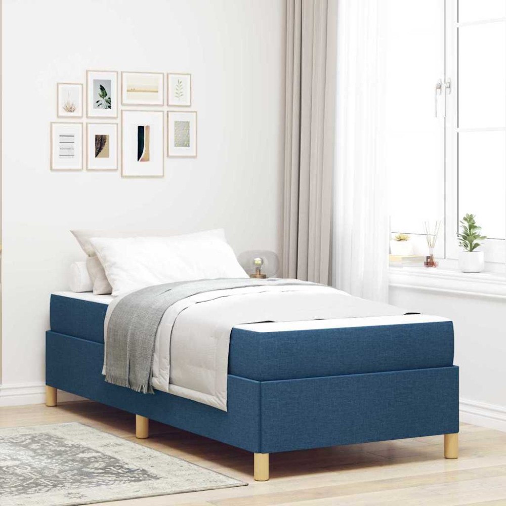 vidaXL Sängram med madrass Blå 90 x 190 cm tyg