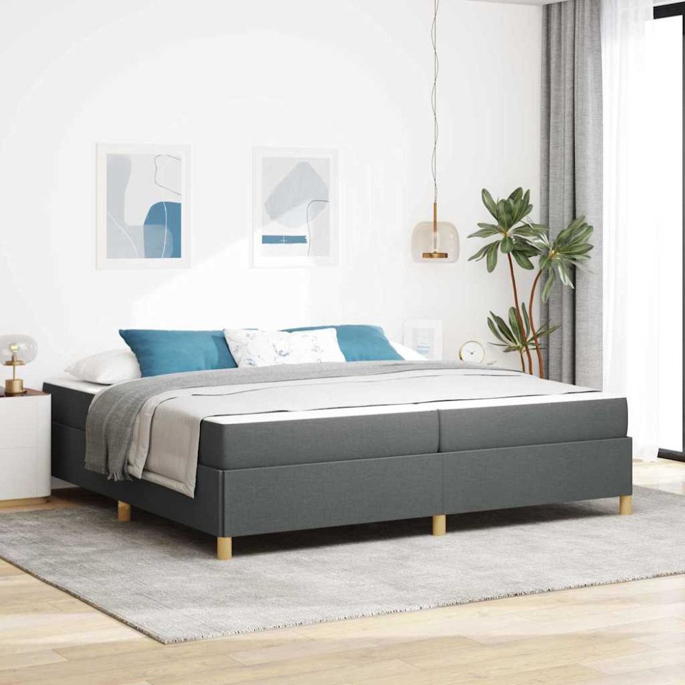 vidaXL Sängram med madrass Mörkgrå 200 x 200 cm tyg