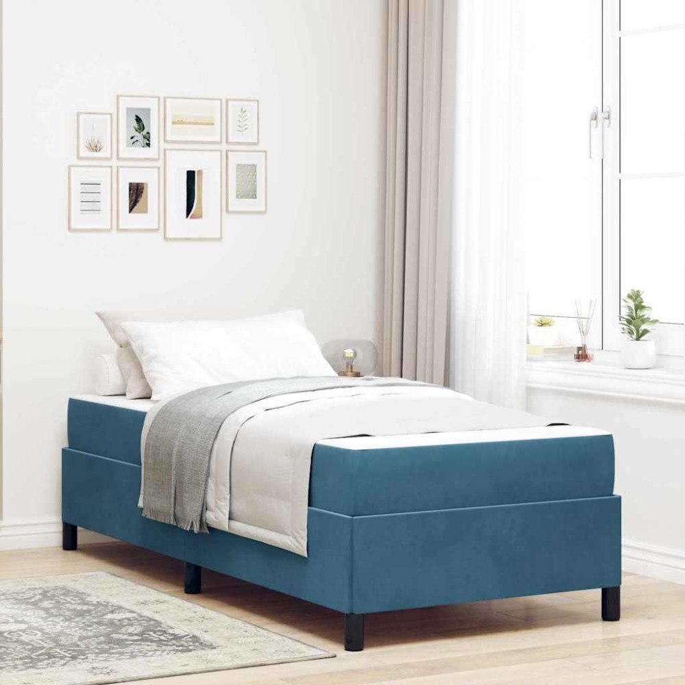vidaXL Sängram med madrass Mörkblå 90 x 190 cm tyg