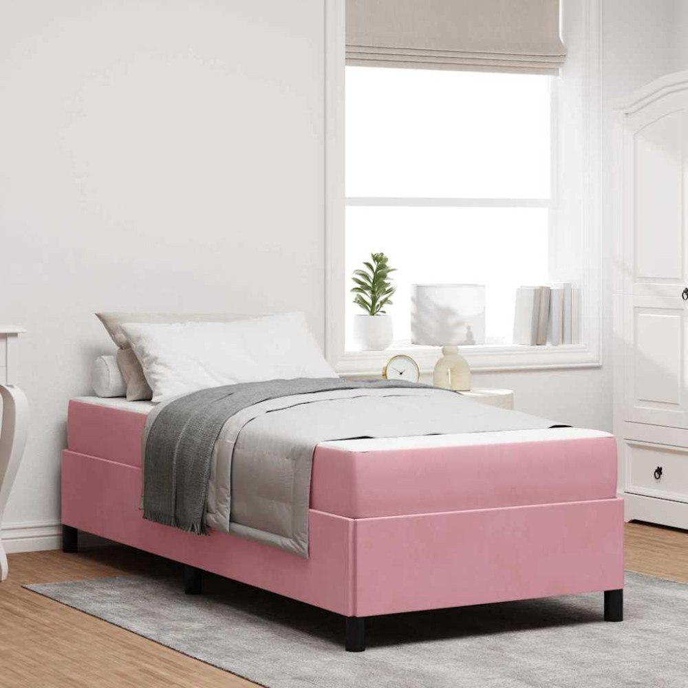 vidaXL Sängram med madrass Rosa 90 x 200 cm tyg