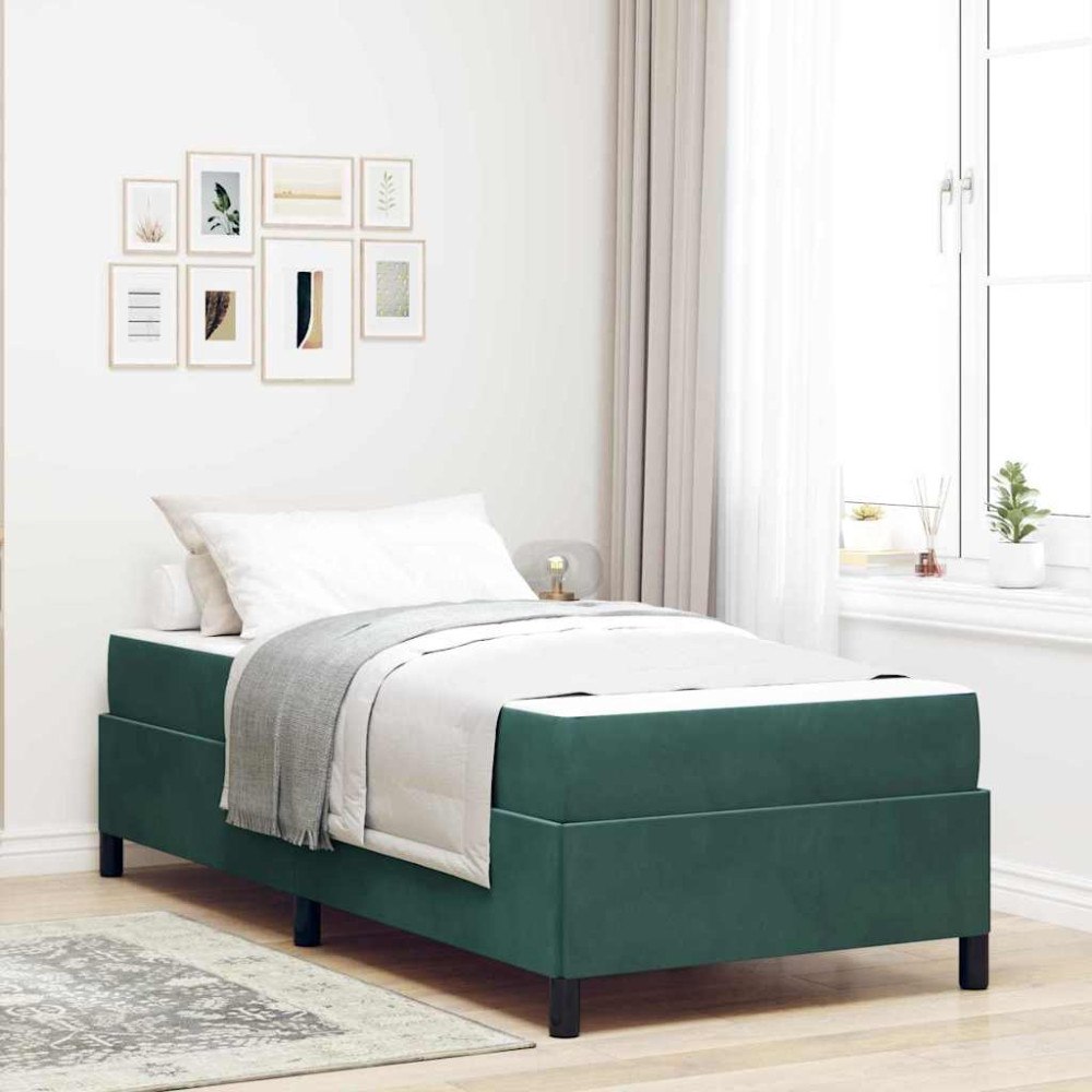 vidaXL Sängram med madrass Mörkgrön 100 x 200 cm tyg