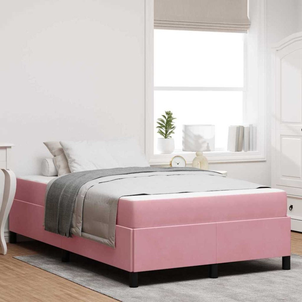 vidaXL Sängram med madrass Rosa och vit 120 x 190 cm Sammet