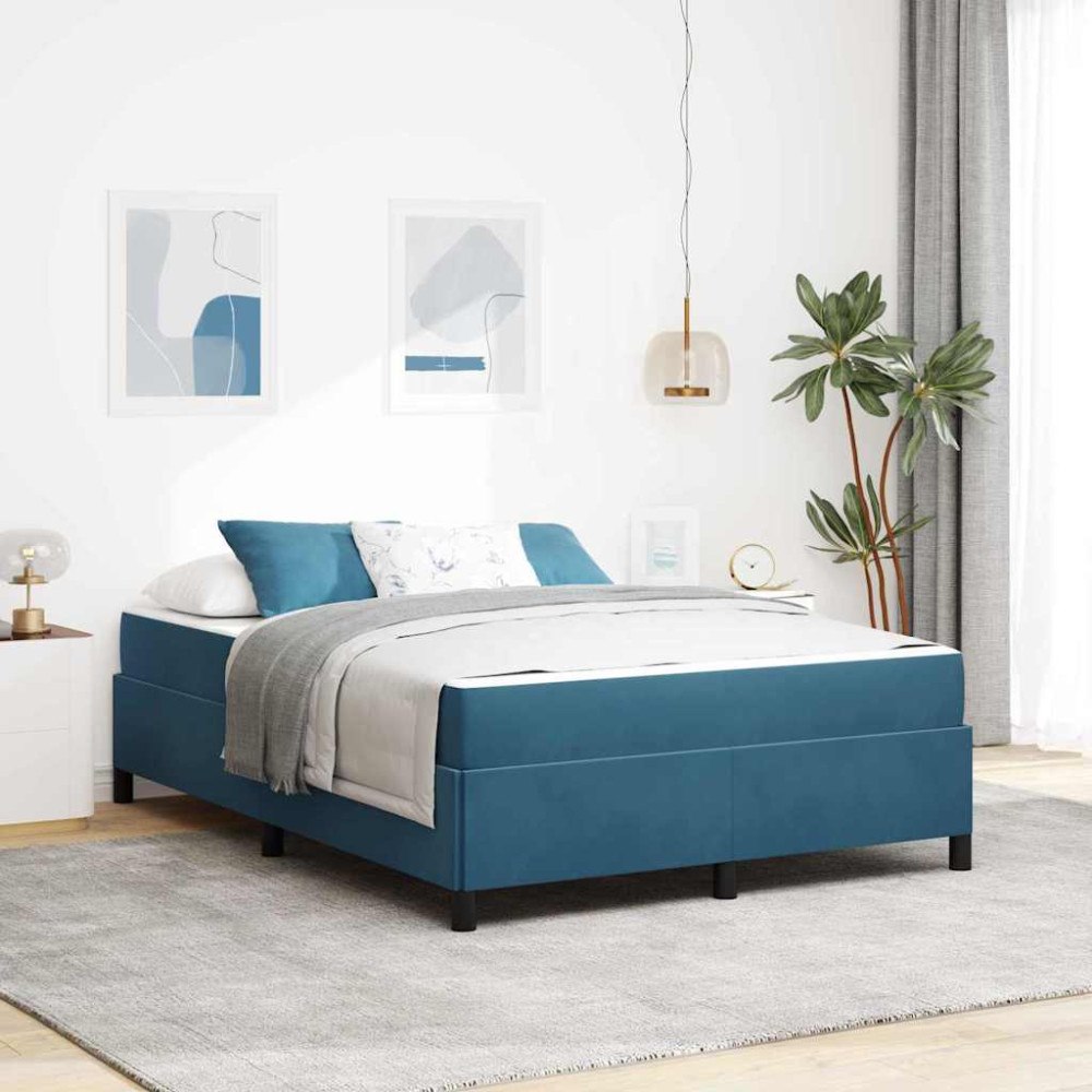 vidaXL Sängram med madrass Mörkblå och vit 140 x 200 cm Sammet