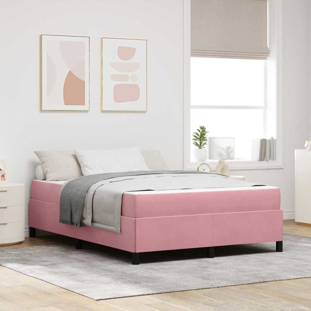 vidaXL Sängram med madrass Rosa 140 x 200 cm tyg