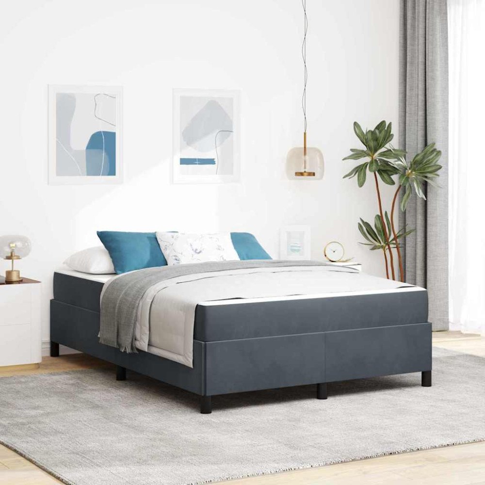 vidaXL Sängram med madrass Mörkgrå 160 x 200 cm tyg