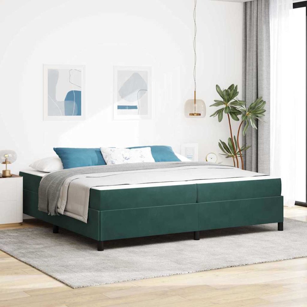 vidaXL Sängram med madrass Mörkgrön 200 x 200 cm tyg