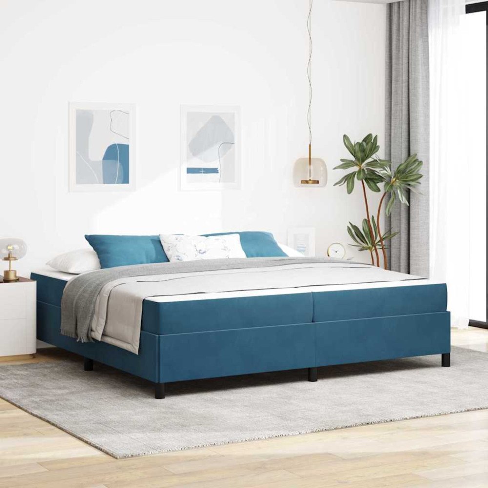 vidaXL Sängram med madrass Mörkblå och vit 200 x 200 cm Sammet