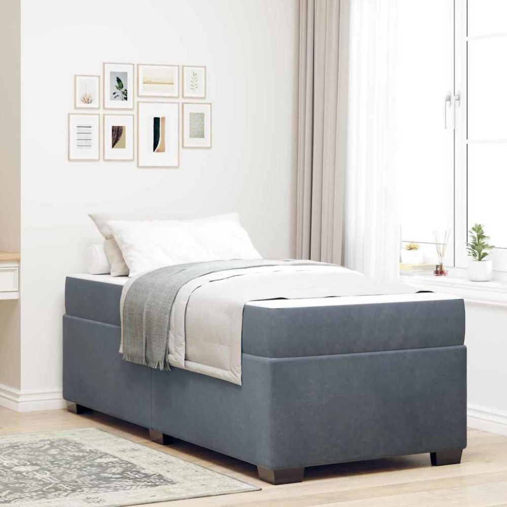 vidaXL Sängram med madrass Mörkgrå 90 x 190 cm tyg