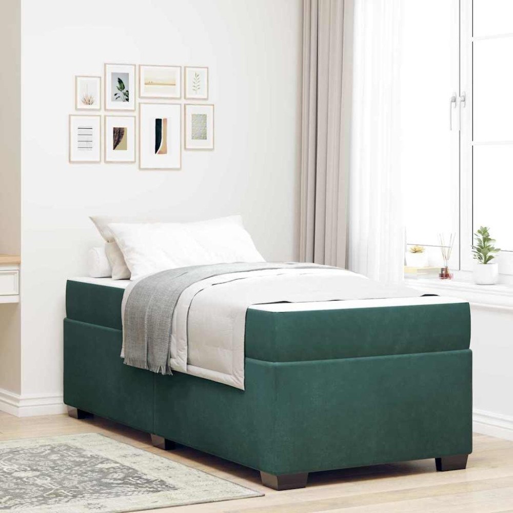 vidaXL Sängram med madrass Mörkgrön 90 x 200 cm tyg