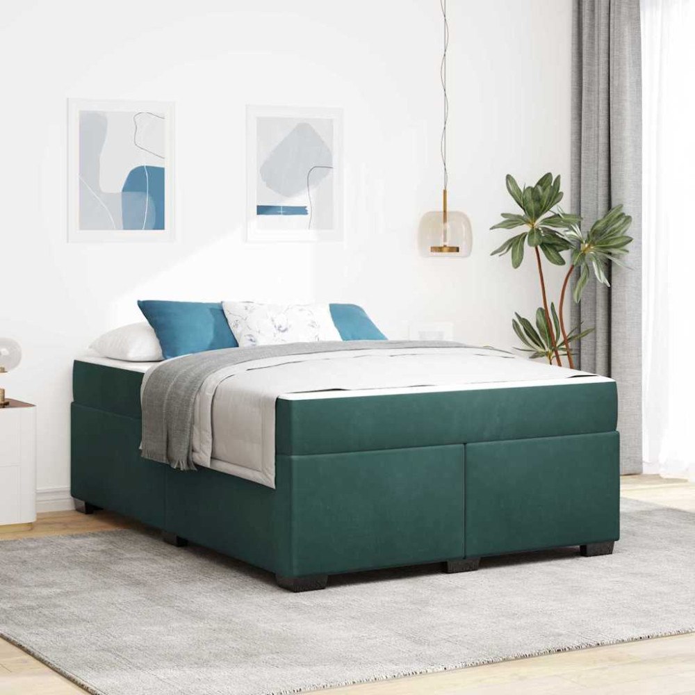 vidaXL Sängram med madrass Mörkgrön 140 x 200 cm tyg