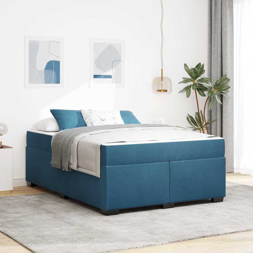vidaXL Sängram med madrass Mörkblå 140 x 200 cm tyg