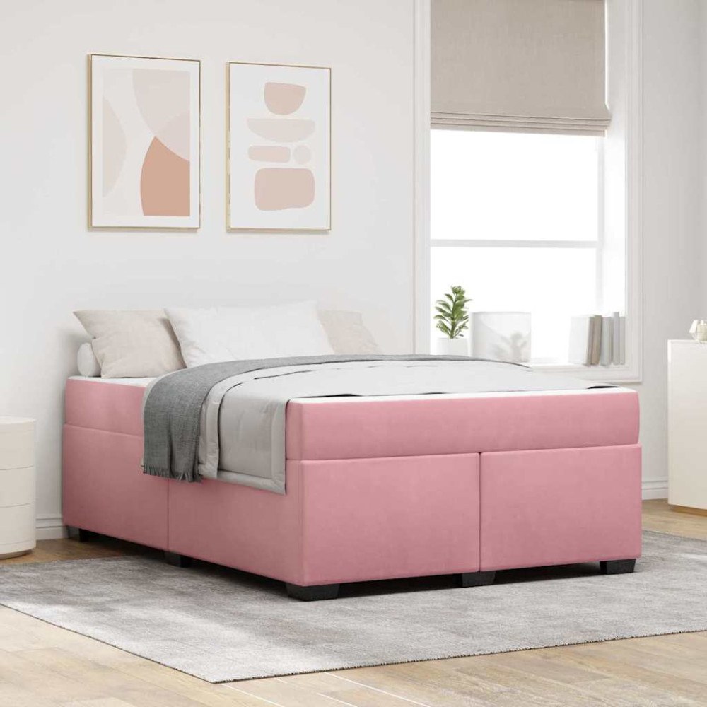 vidaXL Sängram med madrass Rosa 160 x 200 cm tyg