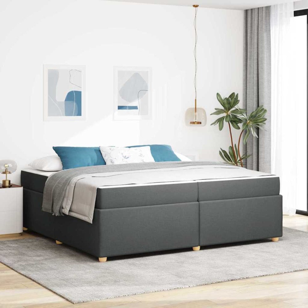 vidaXL Sängram med madrass Mörkgrå 200 x 200 cm tyg