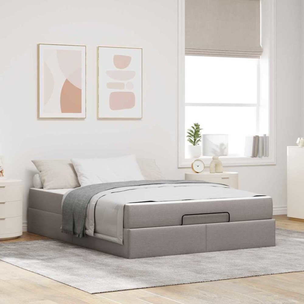 vidaXL Sängram med madrass 2 st Taupe tyg