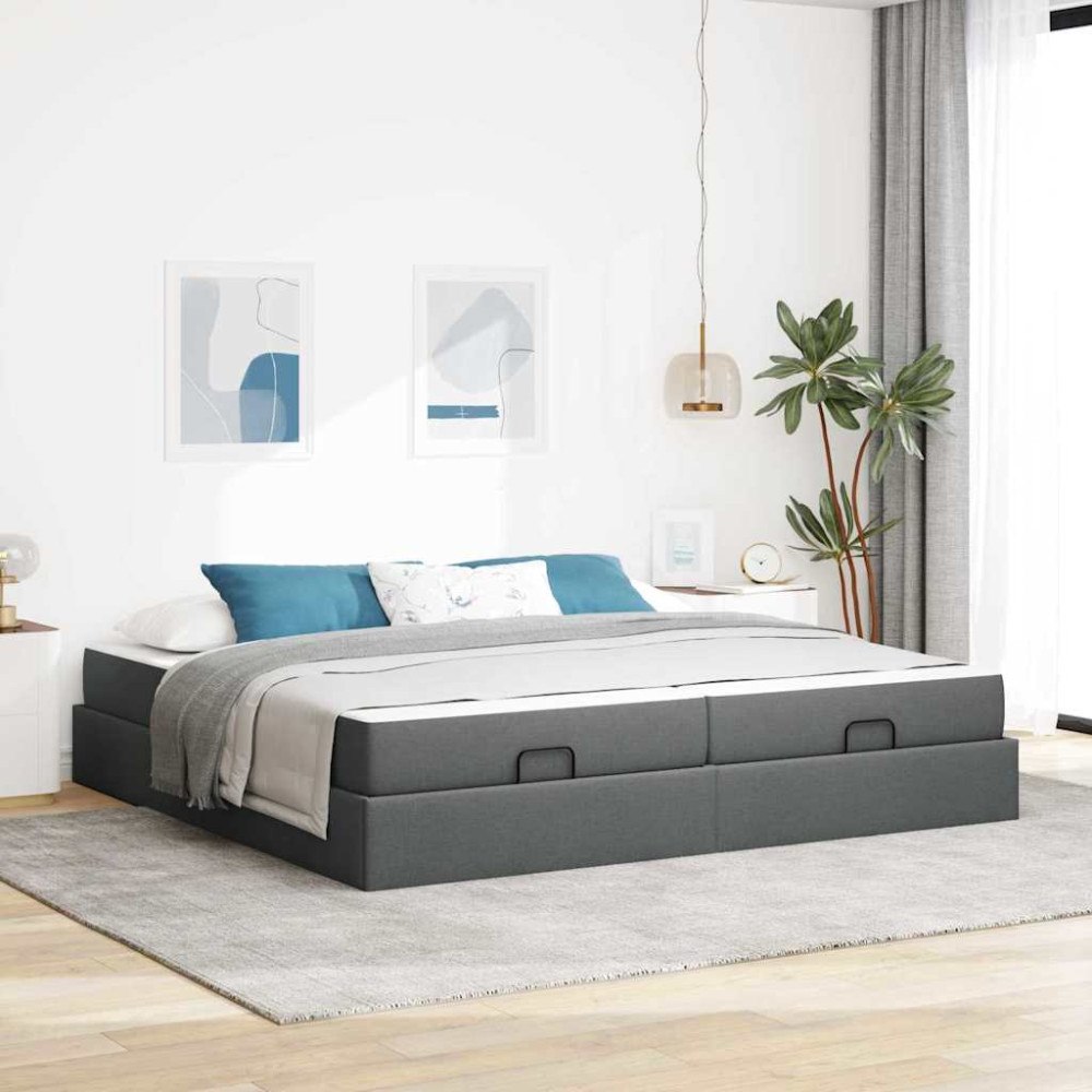 vidaXL Sängram med lagring Mörkgrå 200 x 200 cm tyg