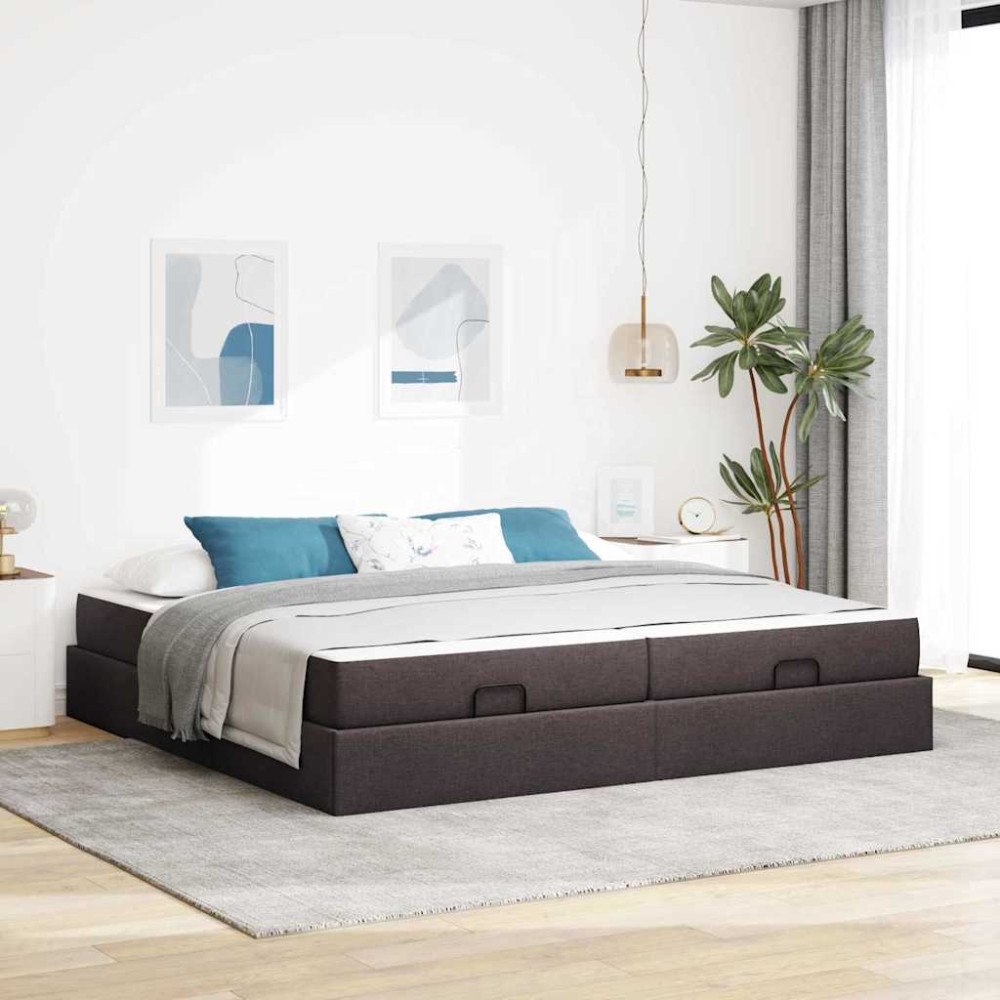 vidaXL Sängram med lagring Mörkbrun 200 x 200 cm tyg
