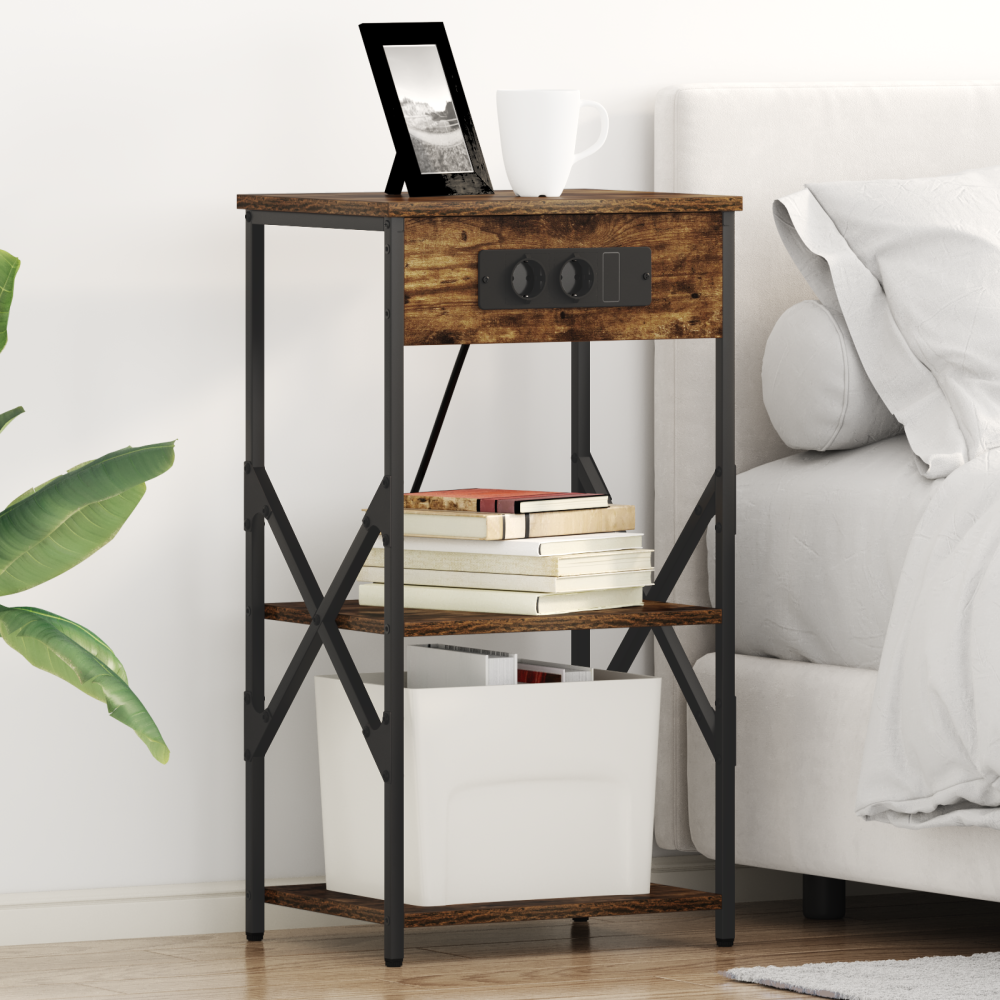 vidaXL Sängskåp 2 pcs Rökfärgad ek 41 x 31 x 76 cm Konstruerat trä