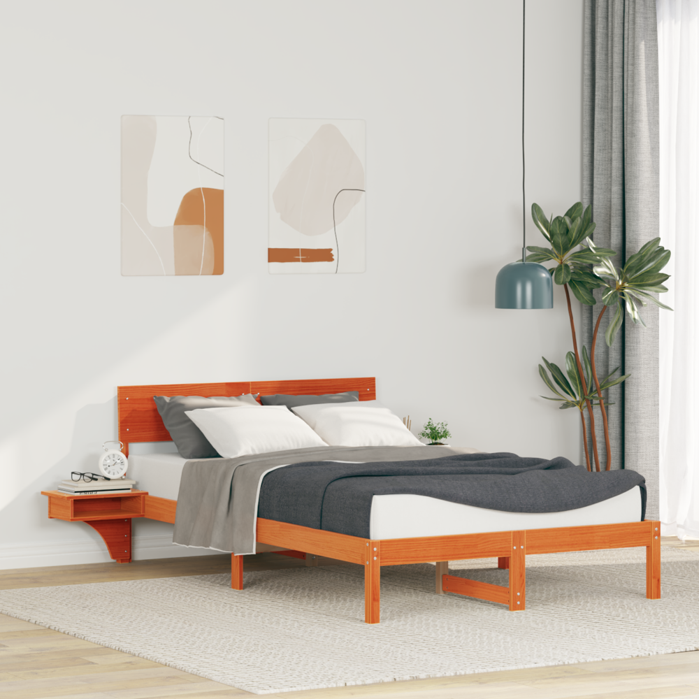 vidaXL Sängram med huvudgavel Vaxbrun 120 x 190 cm Massiv furu