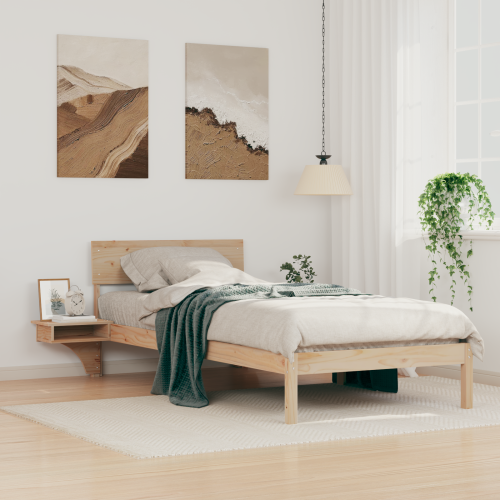 vidaXL Sängram med sängbord Brun 90 x 200 cm Massiv furu