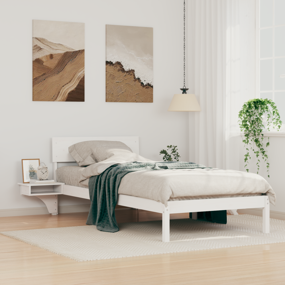 vidaXL Sängram med huvudgavel Vit 90 x 200 cm Massiv furu