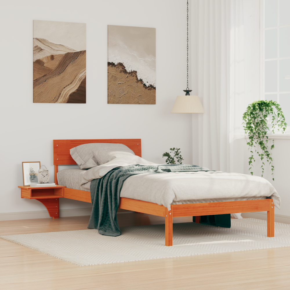 vidaXL Sängram med huvudgavel Vaxbrun 80 x 200 cm Massiv furu