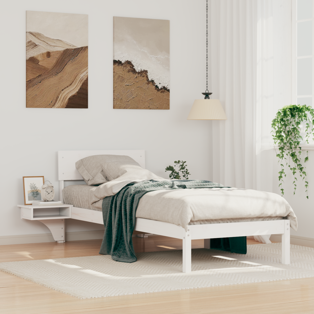vidaXL Sängram med huvudgavel Vit 75 x 190 cm Massiv furu