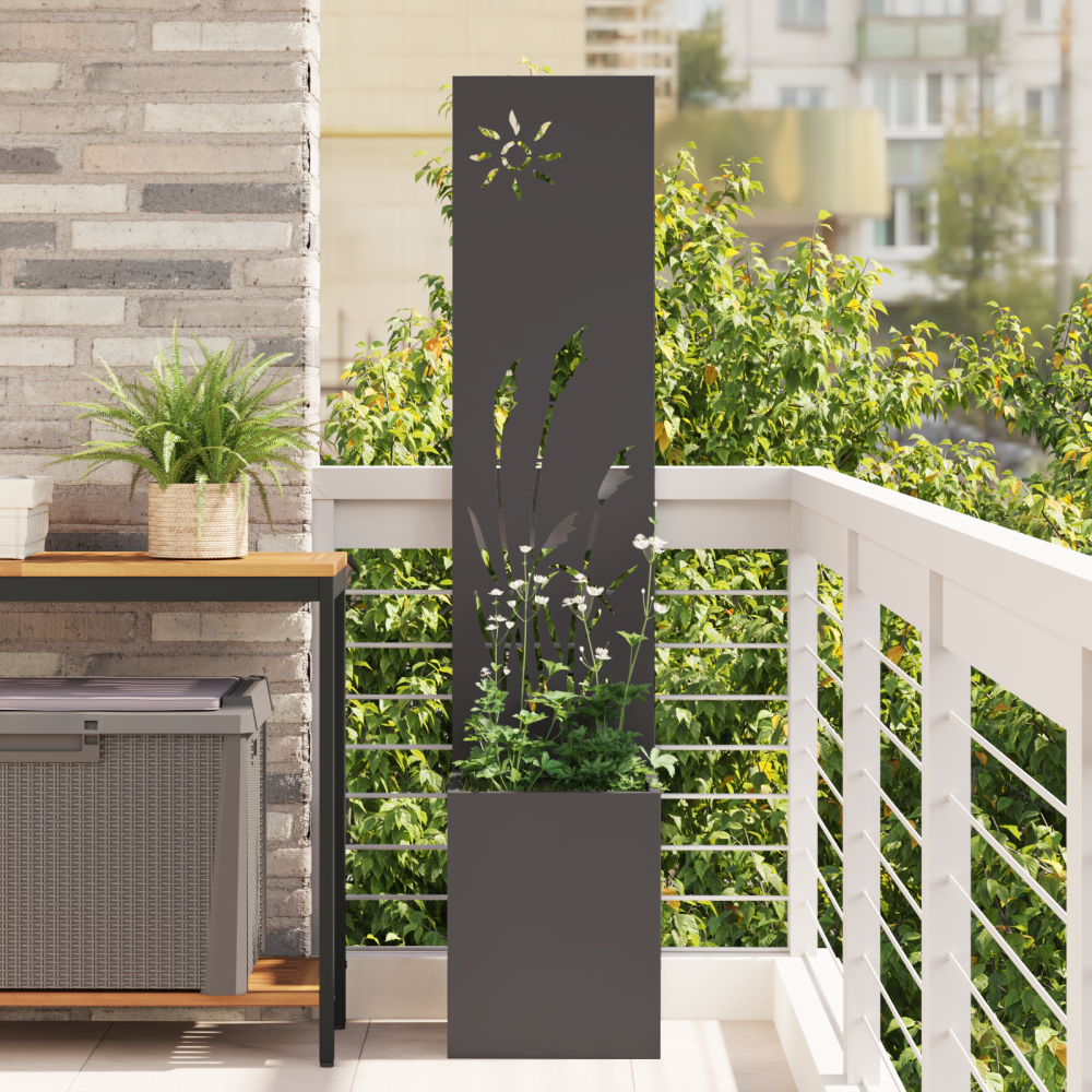 vidaXL Trädgårdsplanterare med dekorativ panel Svart 32 x 140 cm