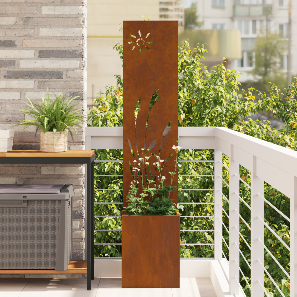 vidaXL Trädgårdsplanterare med dekorativ panel Rostig 32 x 140 cm