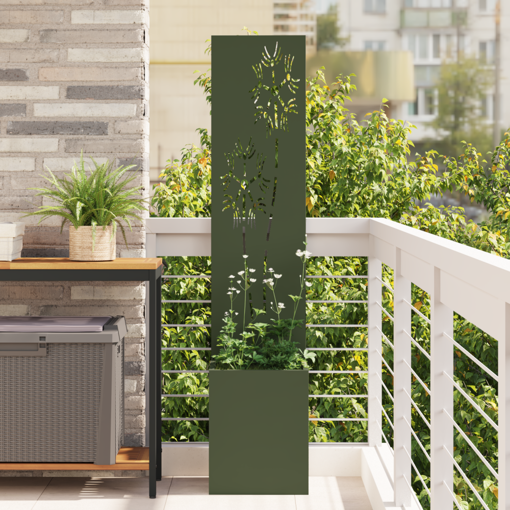 vidaXL Trädgårdsplanterare med dekorativ panel Olivgrön 32 x 140 cm