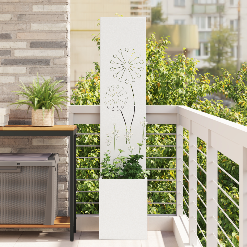 vidaXL Trädgårdsplanterare med dekorativ panel Vit 32 x 140 cm