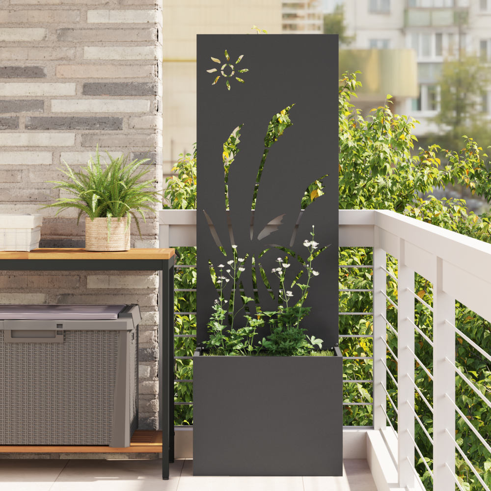 vidaXL Trädgårdsplanterare med dekorativ panel Svart 50 x 140 cm