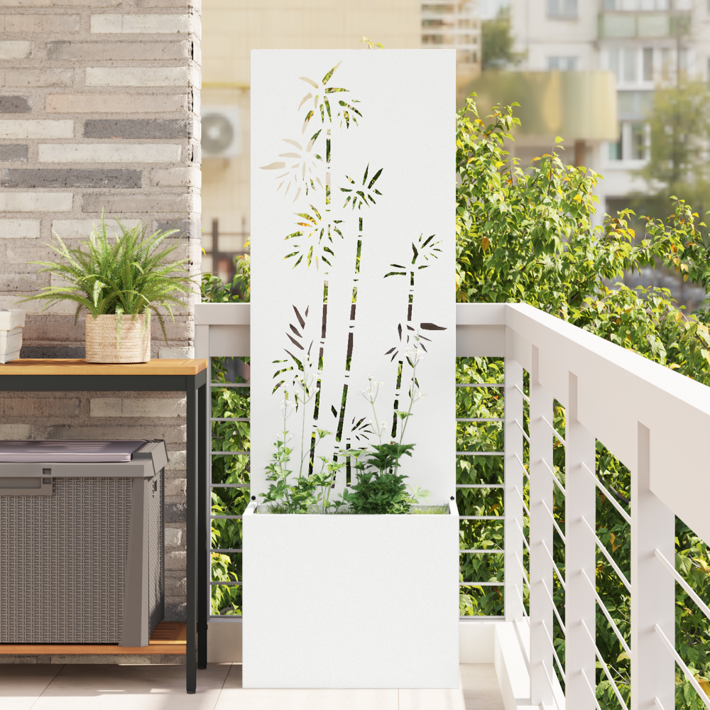 vidaXL Trädgårdsplanterare med dekorativ panel Vit 50 x 140 cm