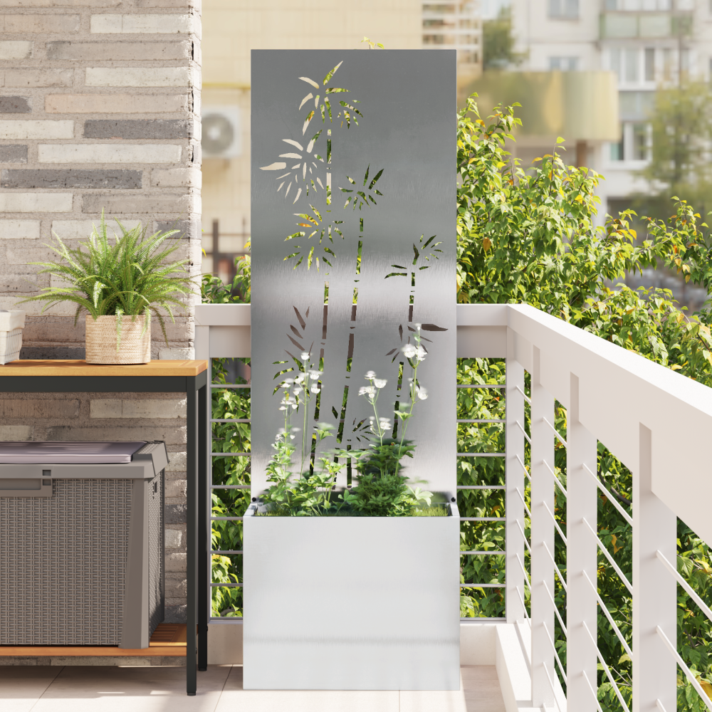 vidaXL Trädgårdsplanterare med dekorativ panel Silver 50 x 140 cm