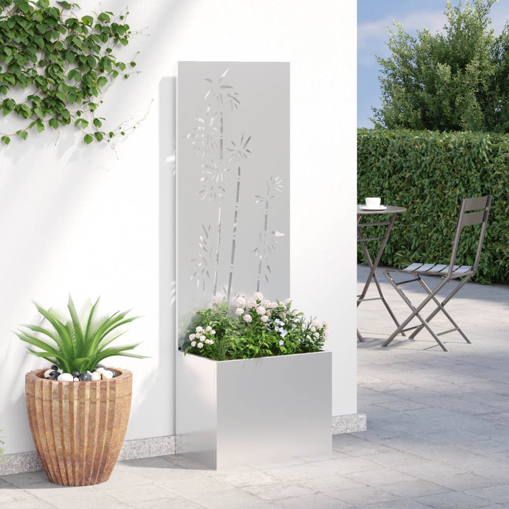 vidaXL Trädgårdsplanterare med dekorativ panel Silver 50 x 140 cm