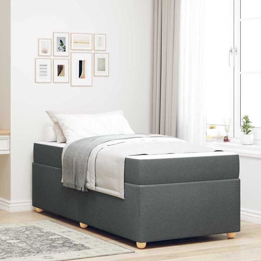 vidaXL Sängram med madrass Mörkgrå 90 x 190 cm tyg