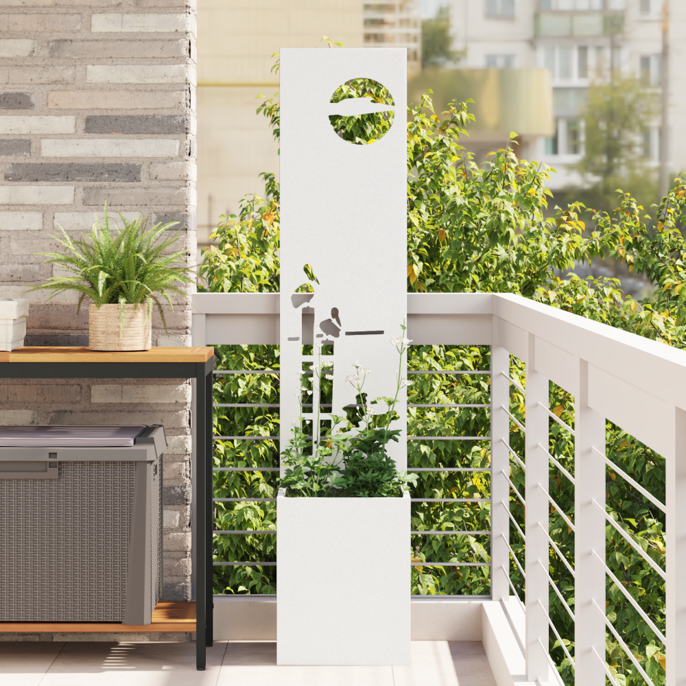 vidaXL Trädgårdsplanterare med dekorativ panel Vit 32 x 140 cm