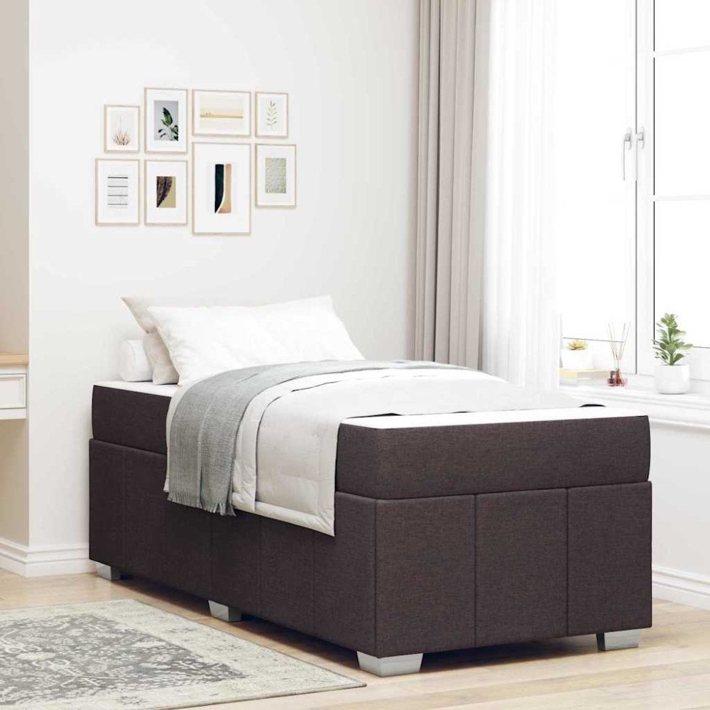 vidaXL Sängram med madrass Mörkbrun 90 x 200 cm tyg