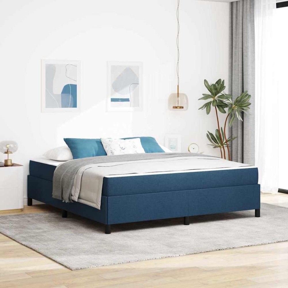 vidaXL Bäddfjäder Blå och svart 180 x 200 cm Tyg & Konstruerat trä