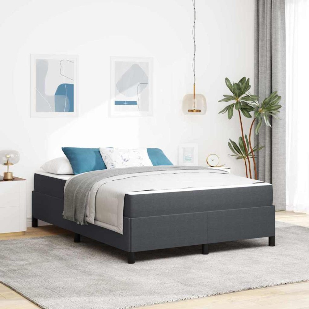vidaXL Sängram med madrass Mörkgrå 140 x 200 cm tyg