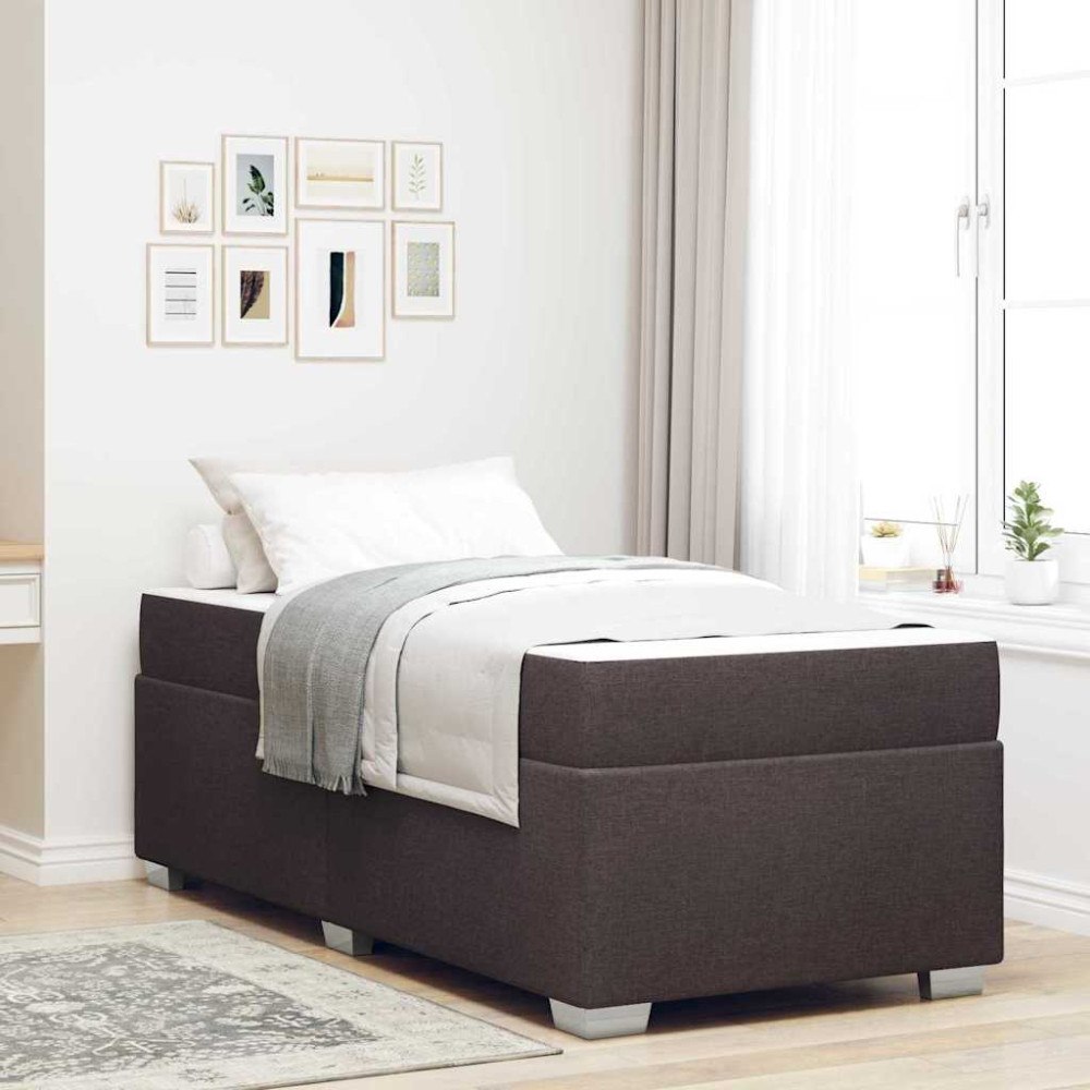 vidaXL Sängram med madrass Mörkbrun 90 x 200 cm tyg