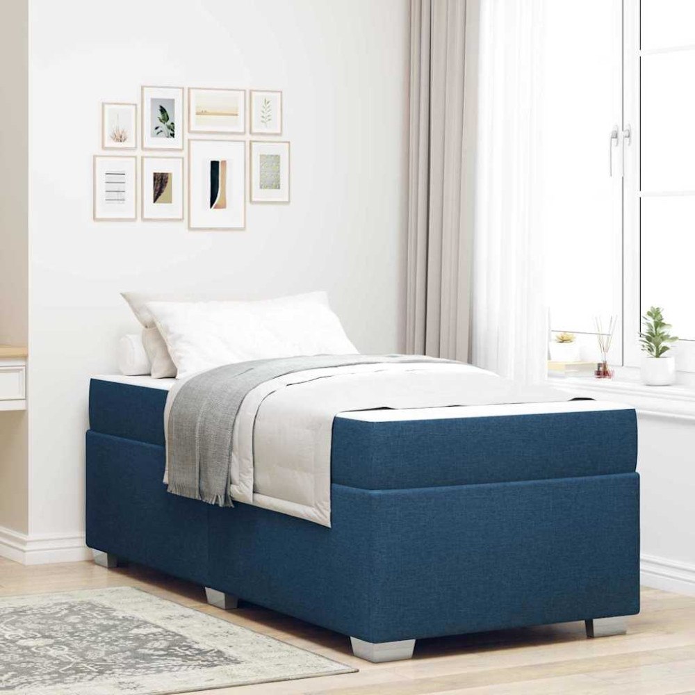 vidaXL Sängram med madrass Blå 90 x 200 cm tyg