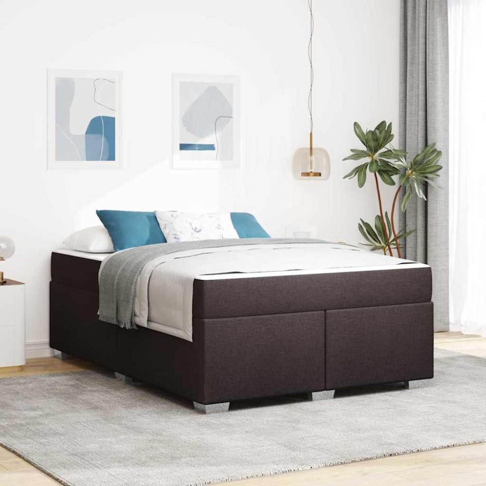 vidaXL Sängram med madrass Mörkbrun 140 x 200 cm tyg
