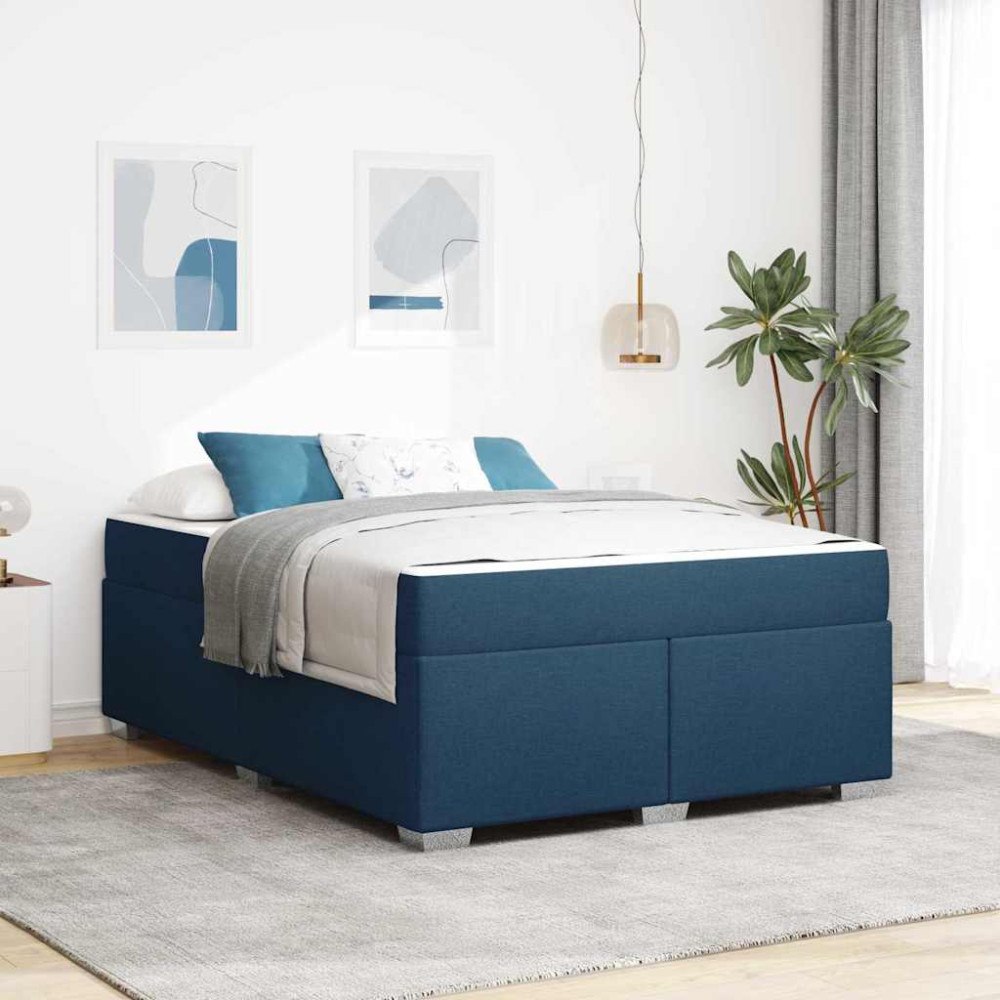 vidaXL Sängram med madrass Blå 140 x 200 cm tyg