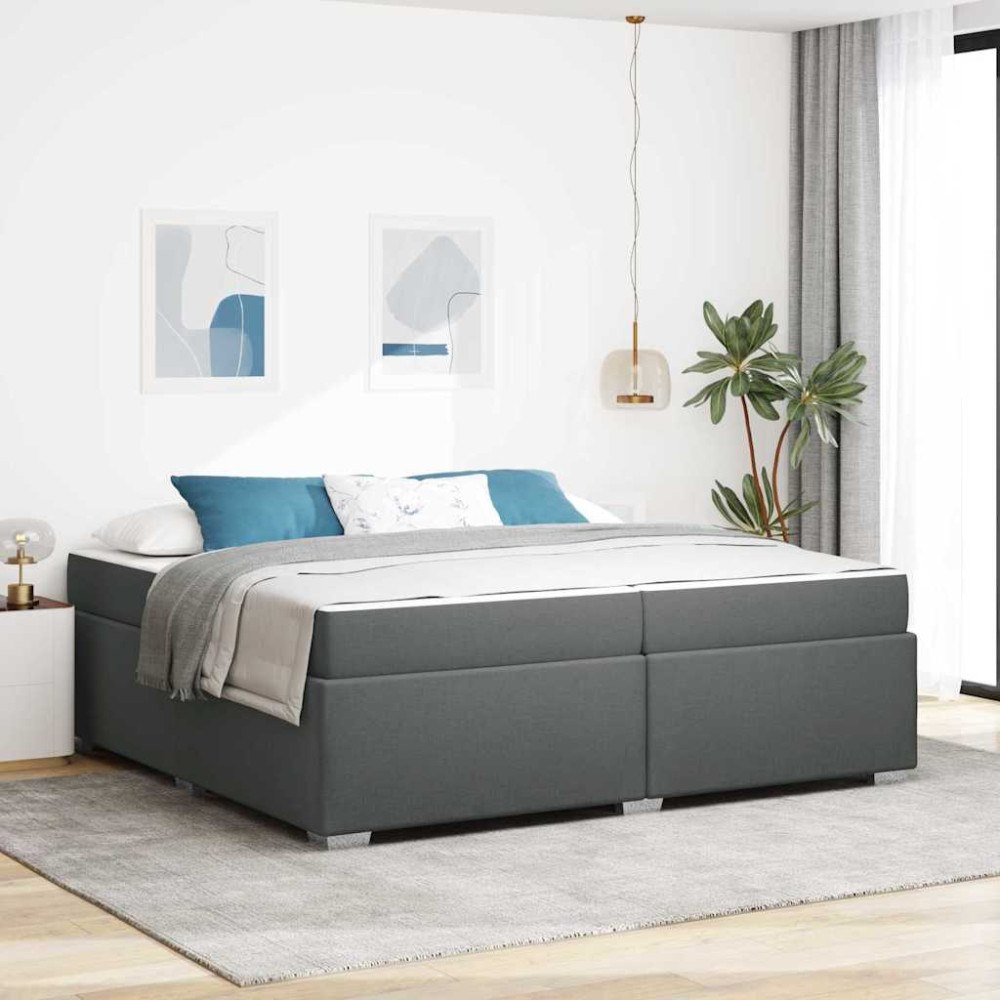 vidaXL Sängram med madrass Mörkgrå 200 x 200 cm tyg