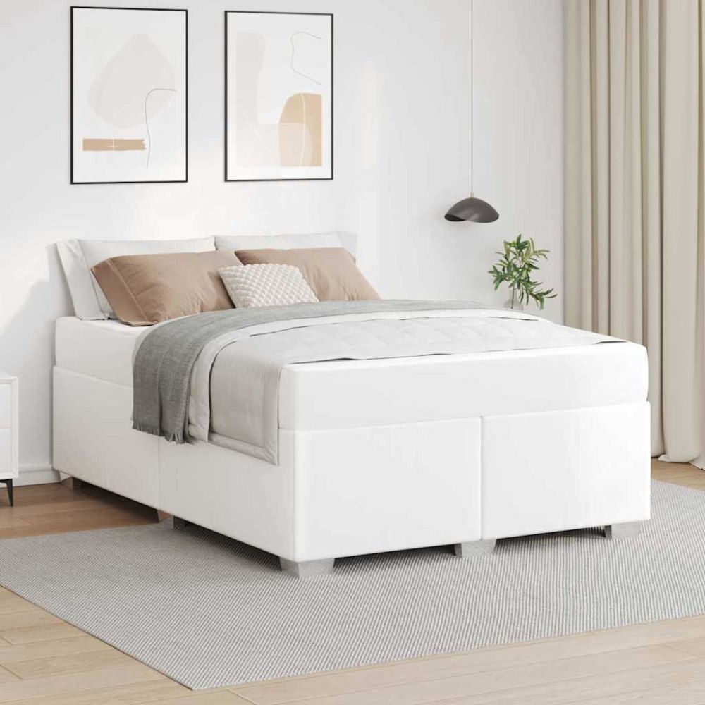 vidaXL Sängram med madrass Vit 140 x 200 cm tyg