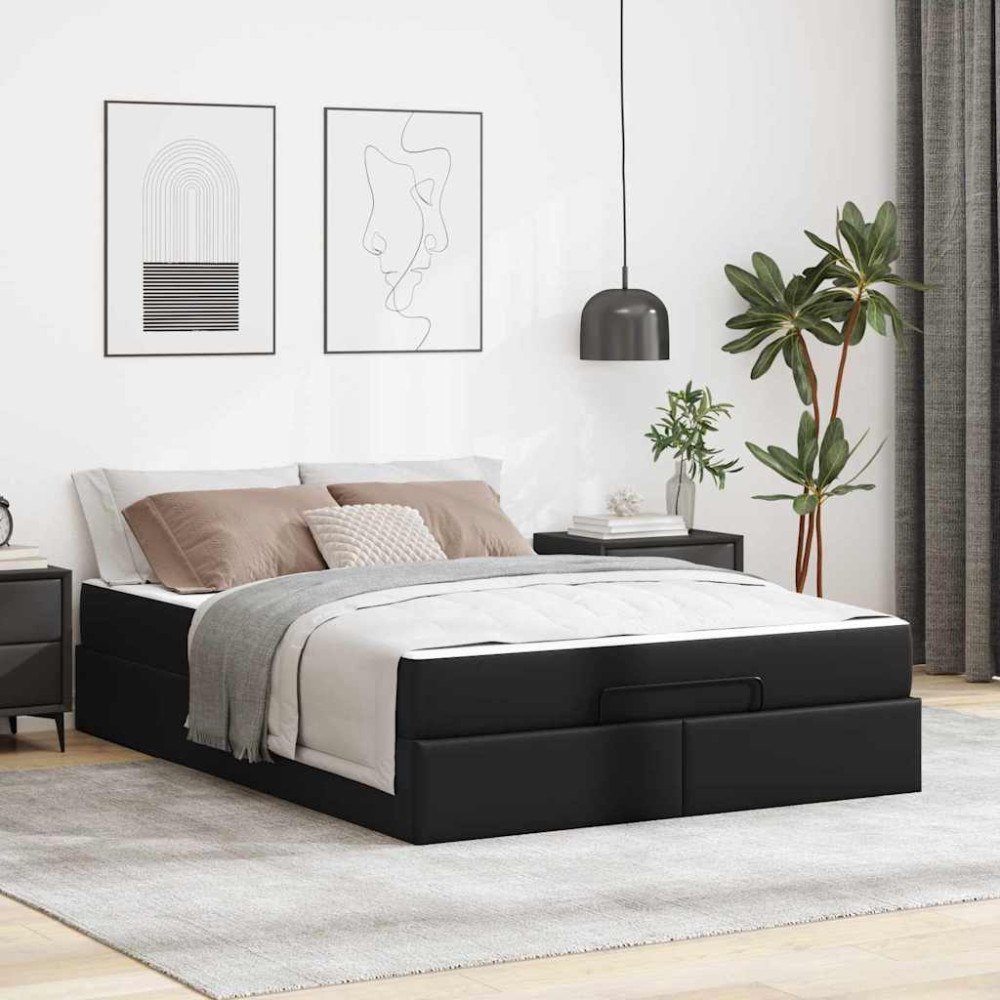 vidaXL Sängram med madrass med madrass Svart 140 x 190 cm Konstläder